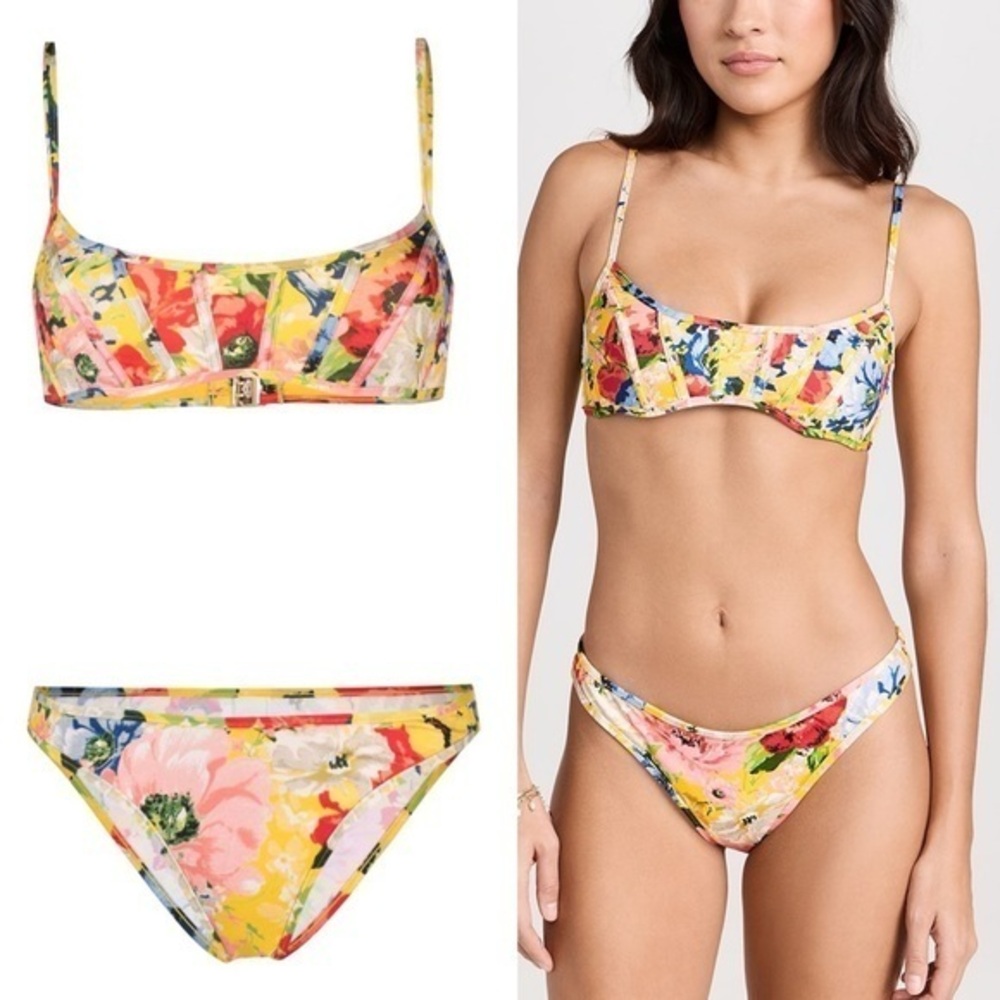 Zimmermann Alight Corset Floral Bikini Set in Vibrant Colors sz 1 US 4 NWT